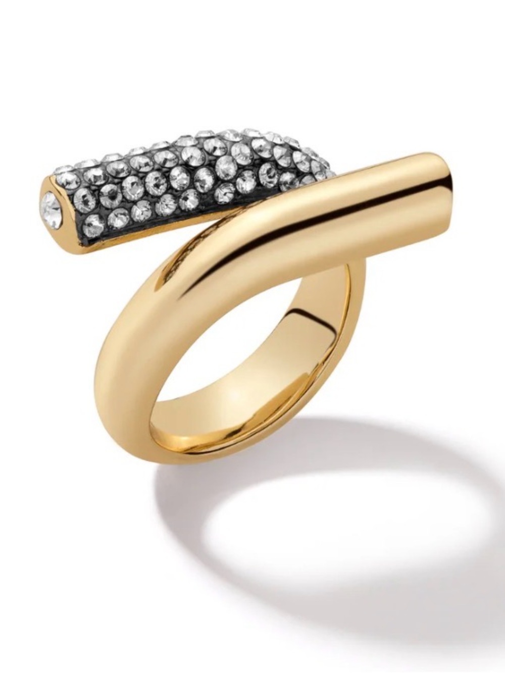 Gold Open Band Ring with Pave Crystals - size 8